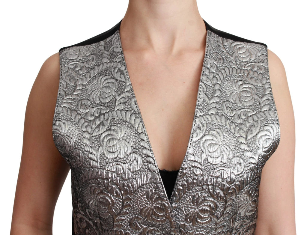 Dolce & Gabbana Silver Brocade Sleeveless Metallic Top by Dolce & Gabbana
