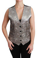 Dolce & Gabbana Silver Brocade Sleeveless Metallic Top by Dolce & Gabbana