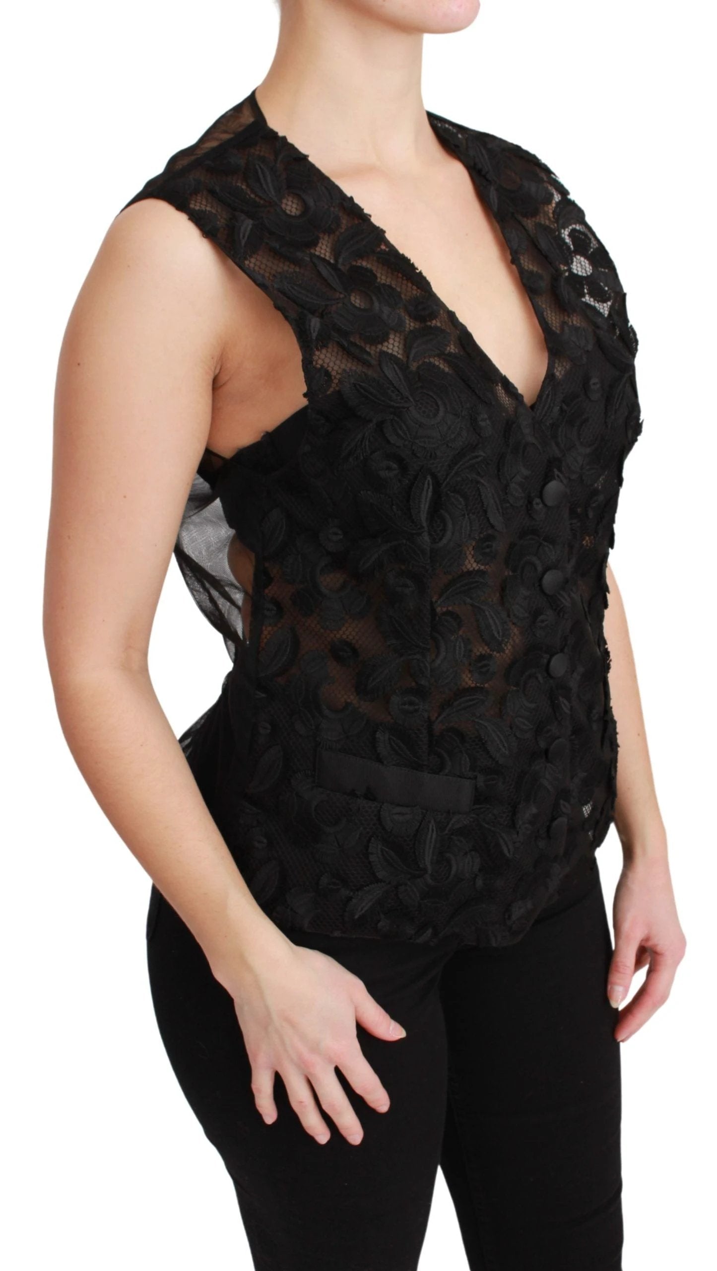 Dolce & Gabbana Black Floral Brocade Top Gilet Waistcoat by Dolce & Gabbana