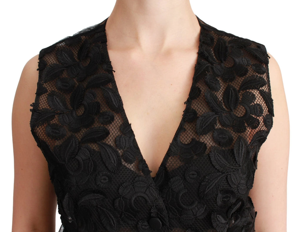 Dolce & Gabbana Black Floral Brocade Top Gilet Waistcoat by Dolce & Gabbana