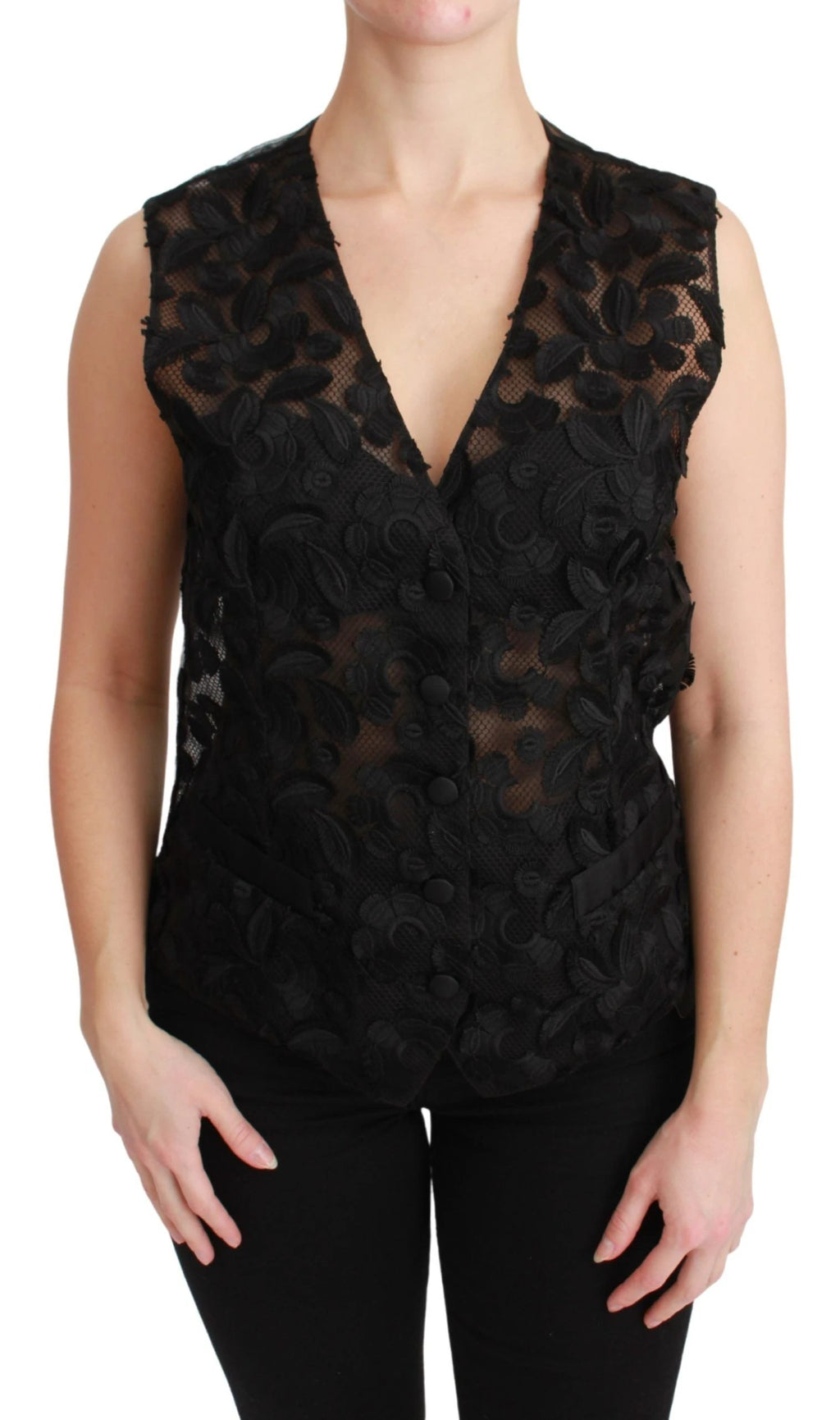 Dolce & Gabbana Black Floral Brocade Top Gilet Waistcoat by Dolce & Gabbana