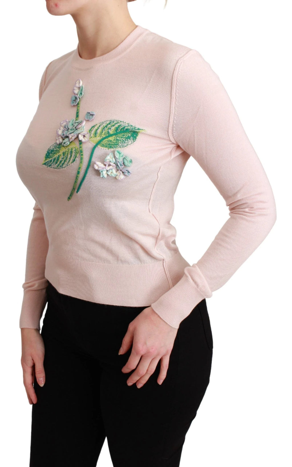 Dolce & Gabbana Pink Floral Silk Cashmere Pullover Sweater by Dolce & Gabbana
