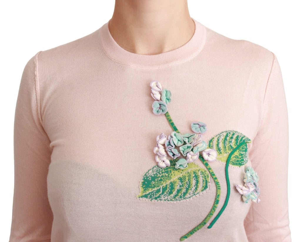 Dolce & Gabbana Pink Floral Silk Cashmere Pullover Sweater by Dolce & Gabbana