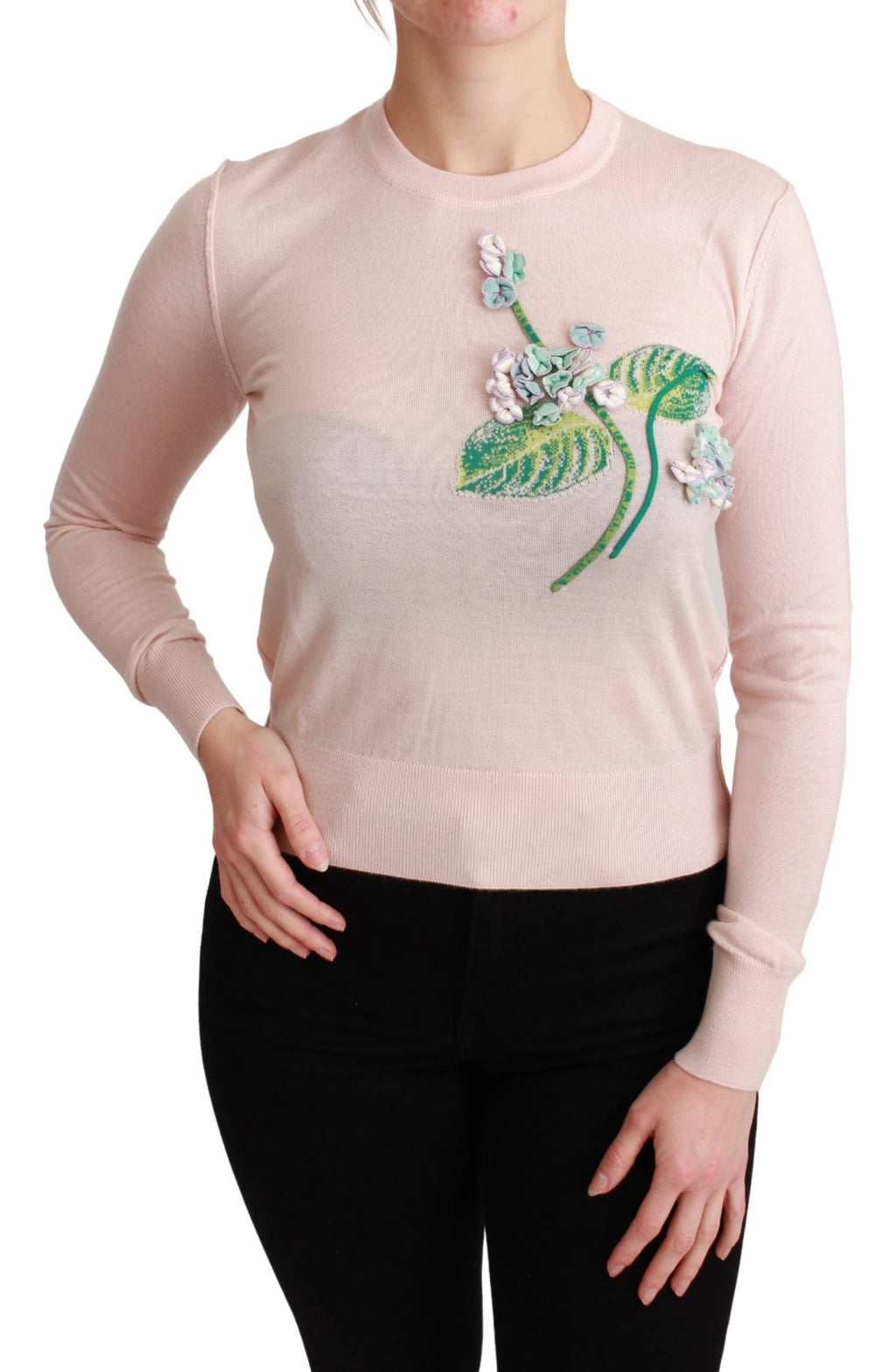 Dolce & Gabbana Pink Floral Silk Cashmere Pullover Sweater by Dolce & Gabbana