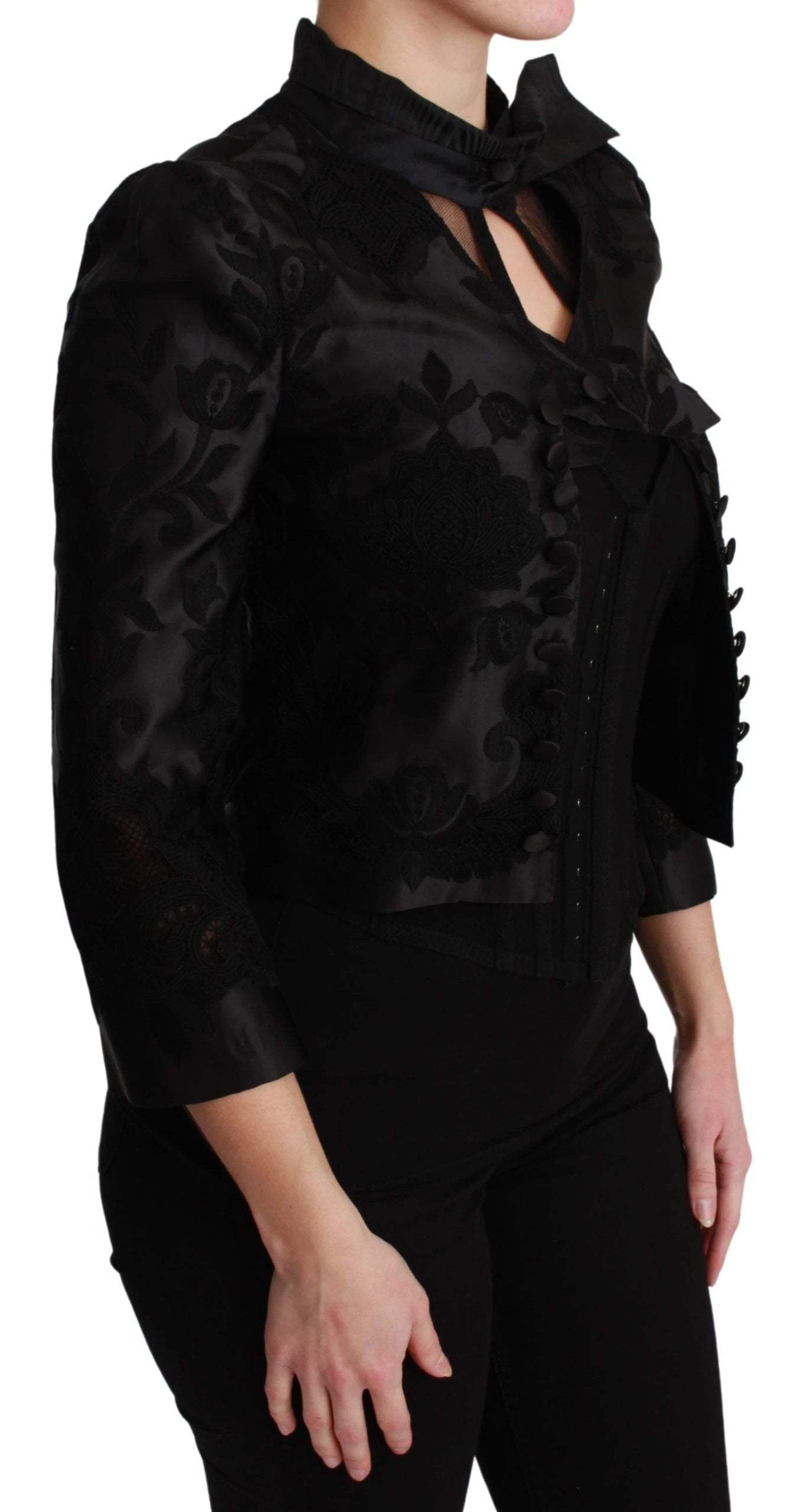 Dolce & Gabbana Black Floral Jacquard Blazer Silk Jacket by Dolce & Gabbana