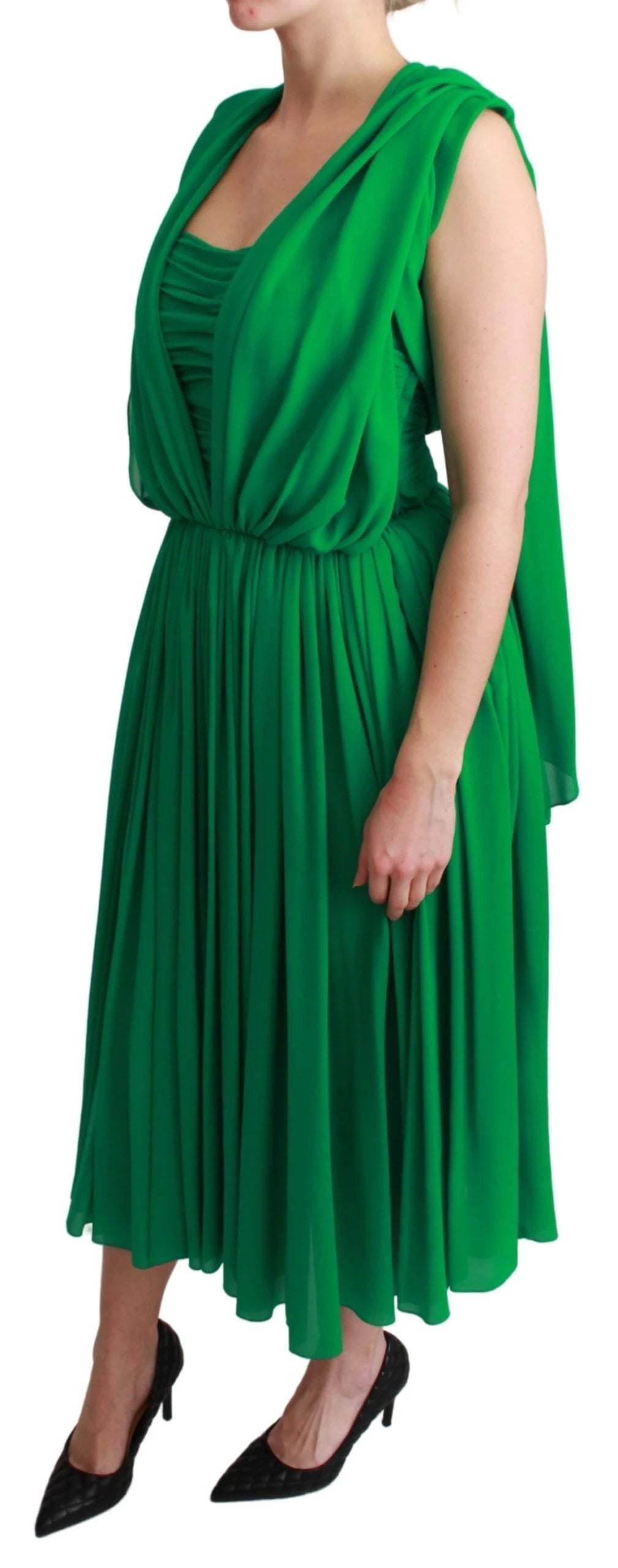 Dolce & Gabbana 100% Silk Green Sleeveless Pleated Maxi Dress by Dolce & Gabbana