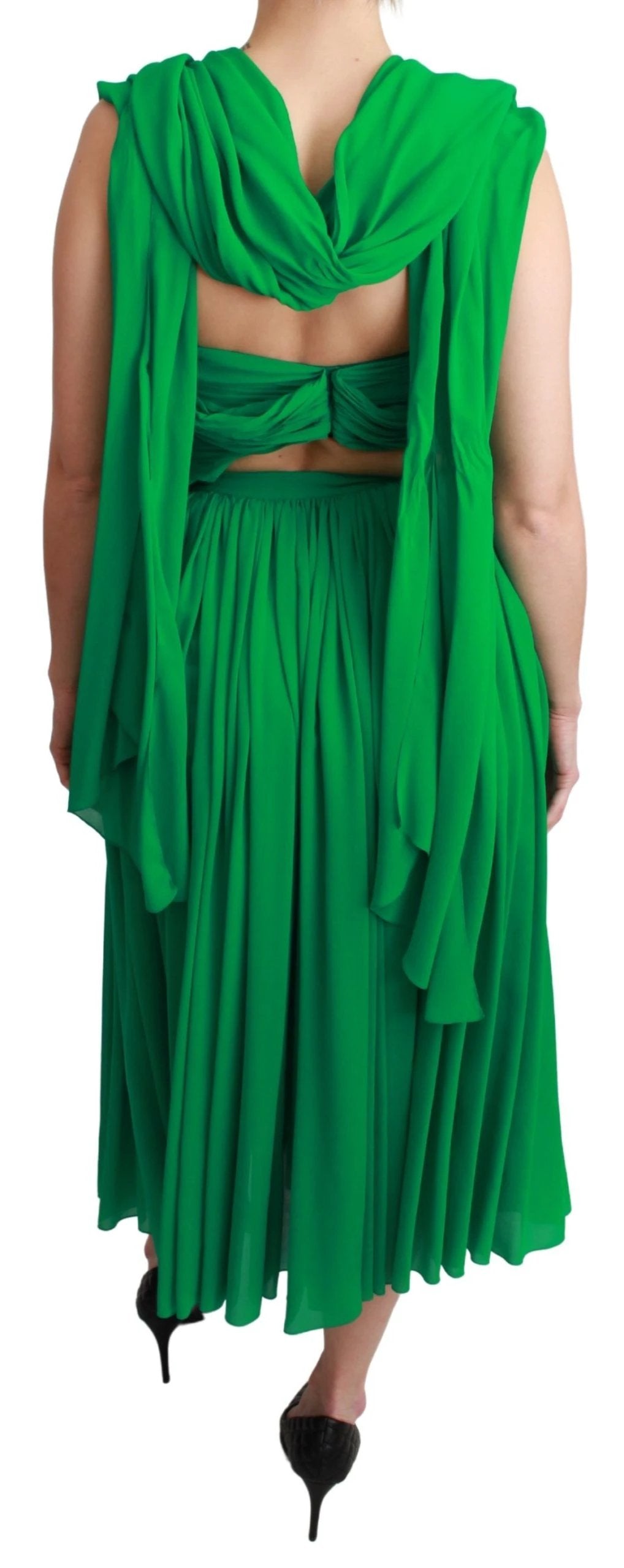 Dolce & Gabbana 100% Silk Green Sleeveless Pleated Maxi Dress by Dolce & Gabbana