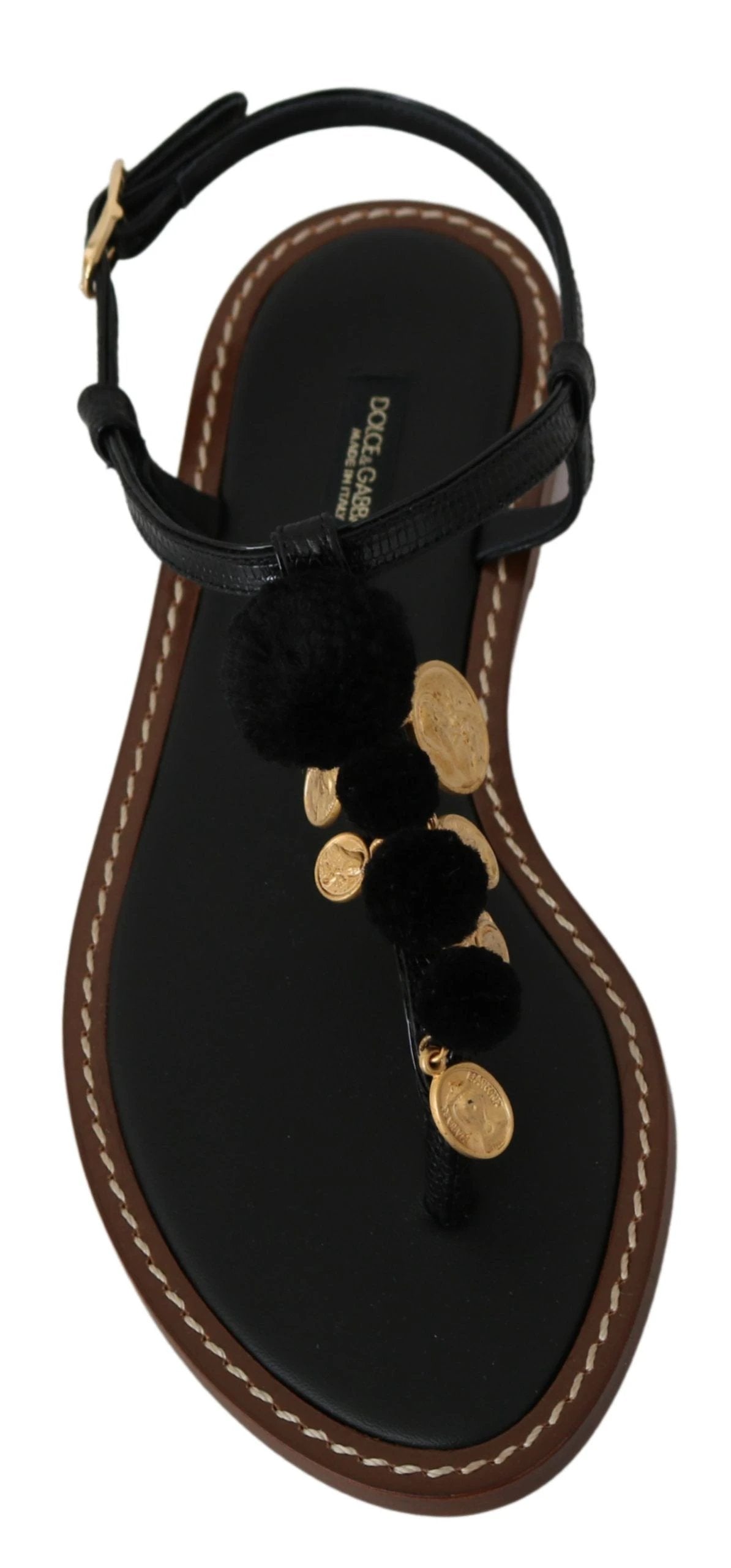 Sandales tongs Dolce &amp; Gabbana en cuir noir à motif pièces