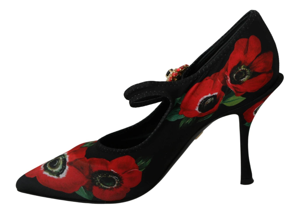 Dolce & Gabbana Black Red Floral Mary Janes Pumps Shoes by Dolce & Gabbana