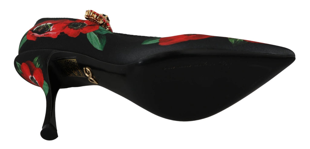 Dolce & Gabbana Black Red Floral Mary Janes Pumps Shoes by Dolce & Gabbana