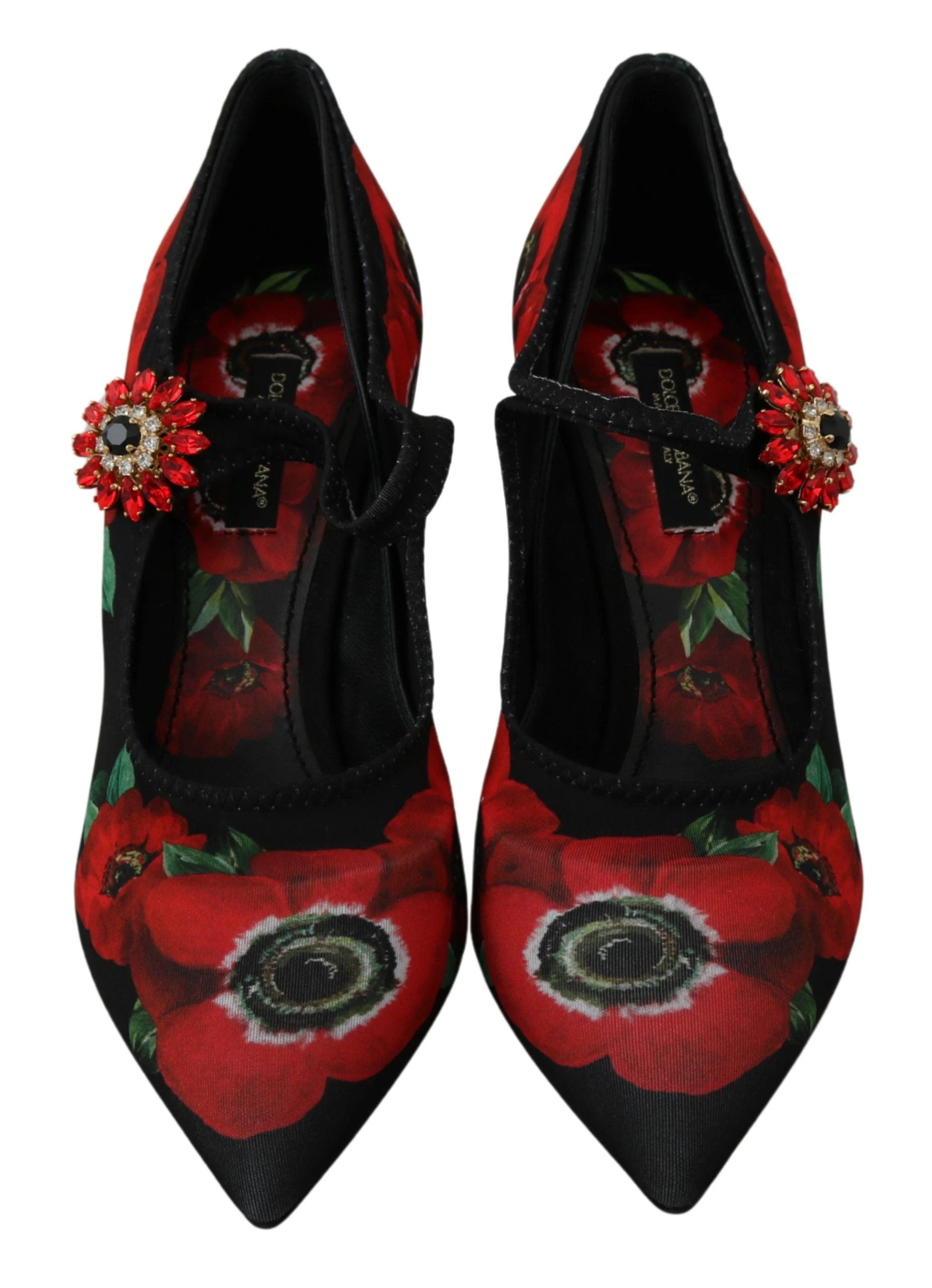 Dolce & Gabbana Black Red Floral Mary Janes Pumps Shoes by Dolce & Gabbana
