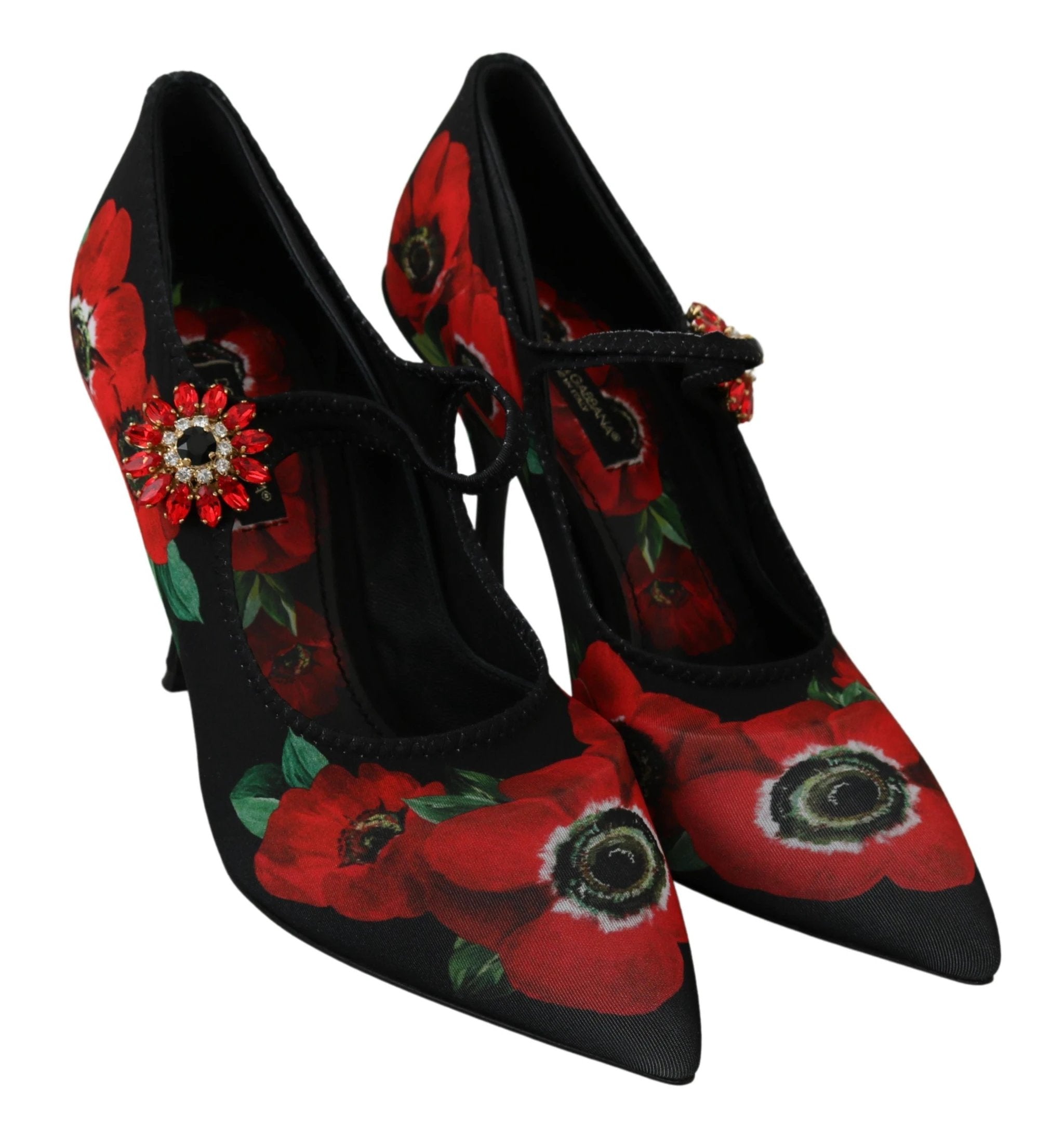Dolce & Gabbana Black Red Floral Mary Janes Pumps Shoes by Dolce & Gabbana