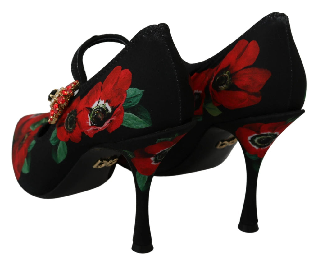 Dolce & Gabbana Black Red Floral Mary Janes Pumps Shoes by Dolce & Gabbana