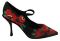 Dolce & Gabbana Black Red Floral Mary Janes Pumps Shoes by Dolce & Gabbana
