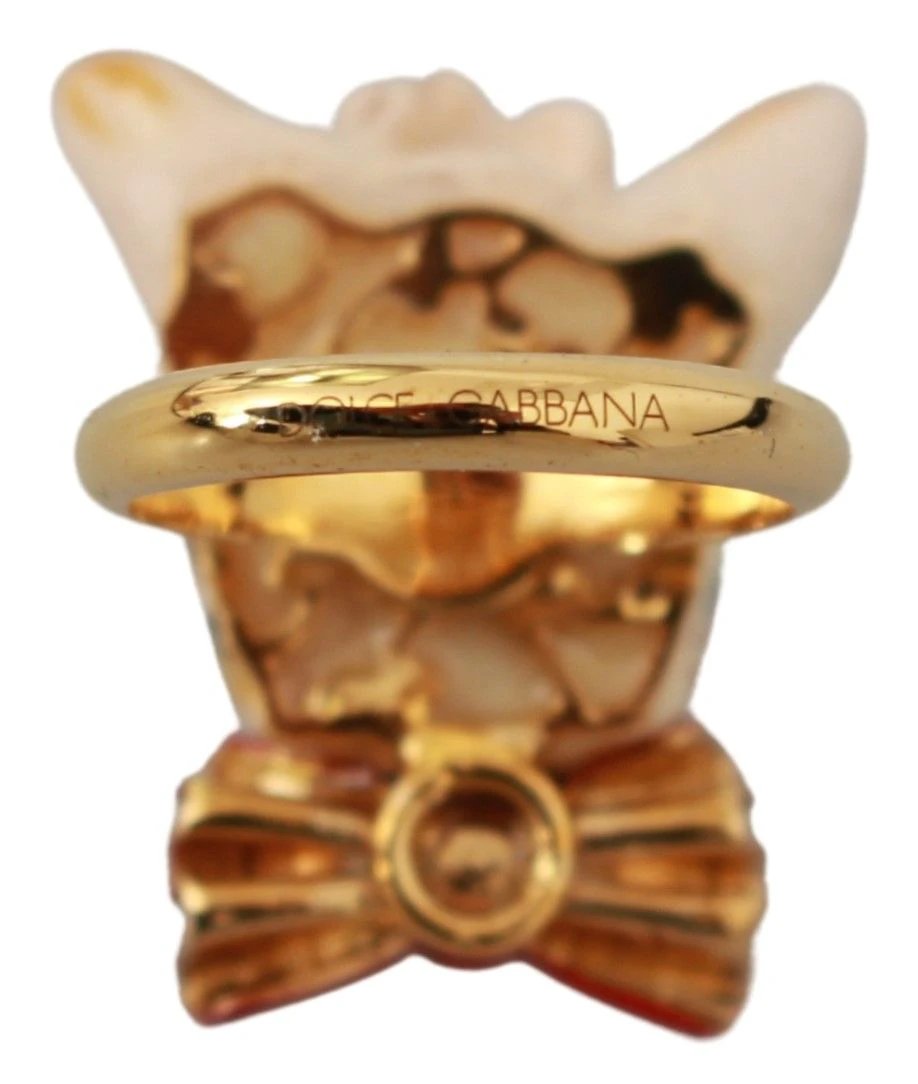 Dolce & Gabbana Gold Brass Resin Beige Dog Pet Branded Accessory Ring by Dolce & Gabbana