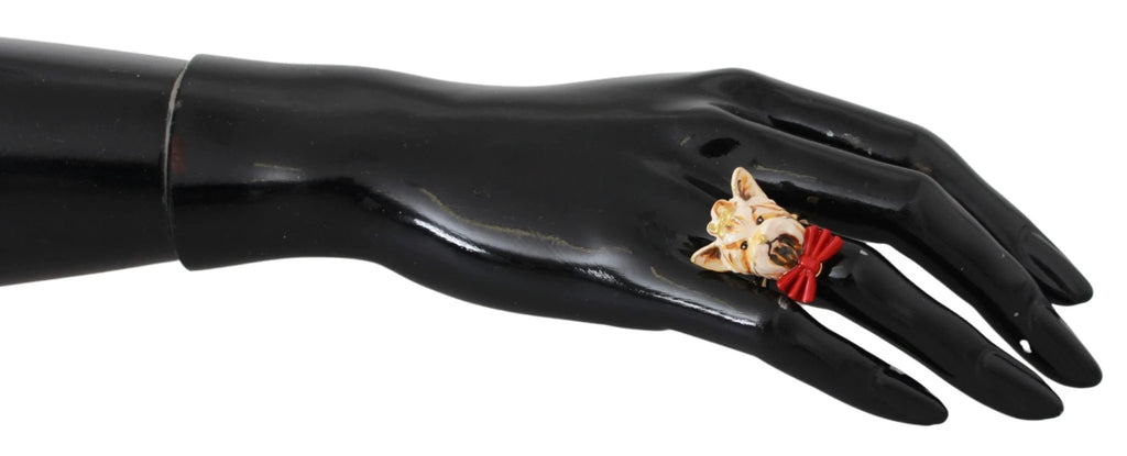 Dolce & Gabbana Gold Brass Resin Beige Dog Pet Branded Accessory Ring by Dolce & Gabbana