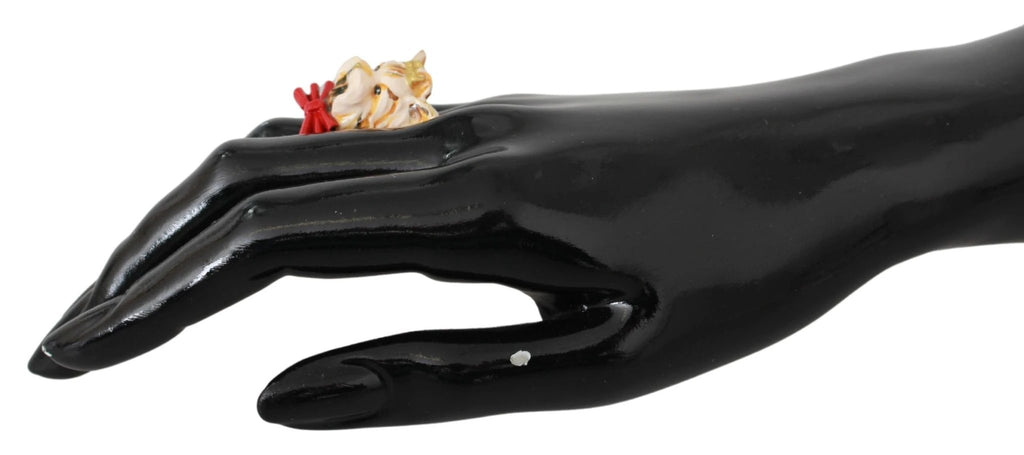 Dolce & Gabbana Gold Brass Resin Beige Dog Pet Branded Accessory Ring by Dolce & Gabbana