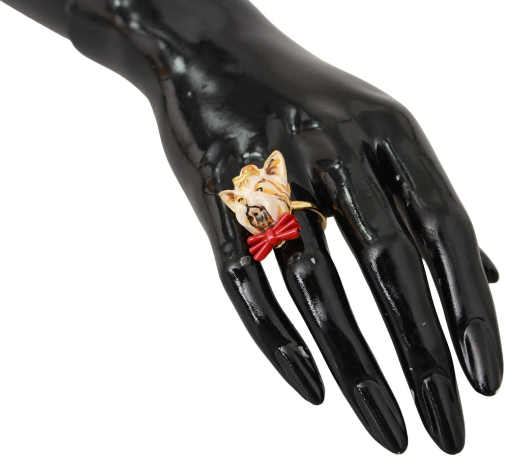 Dolce & Gabbana Gold Brass Resin Beige Dog Pet Branded Accessory Ring by Dolce & Gabbana