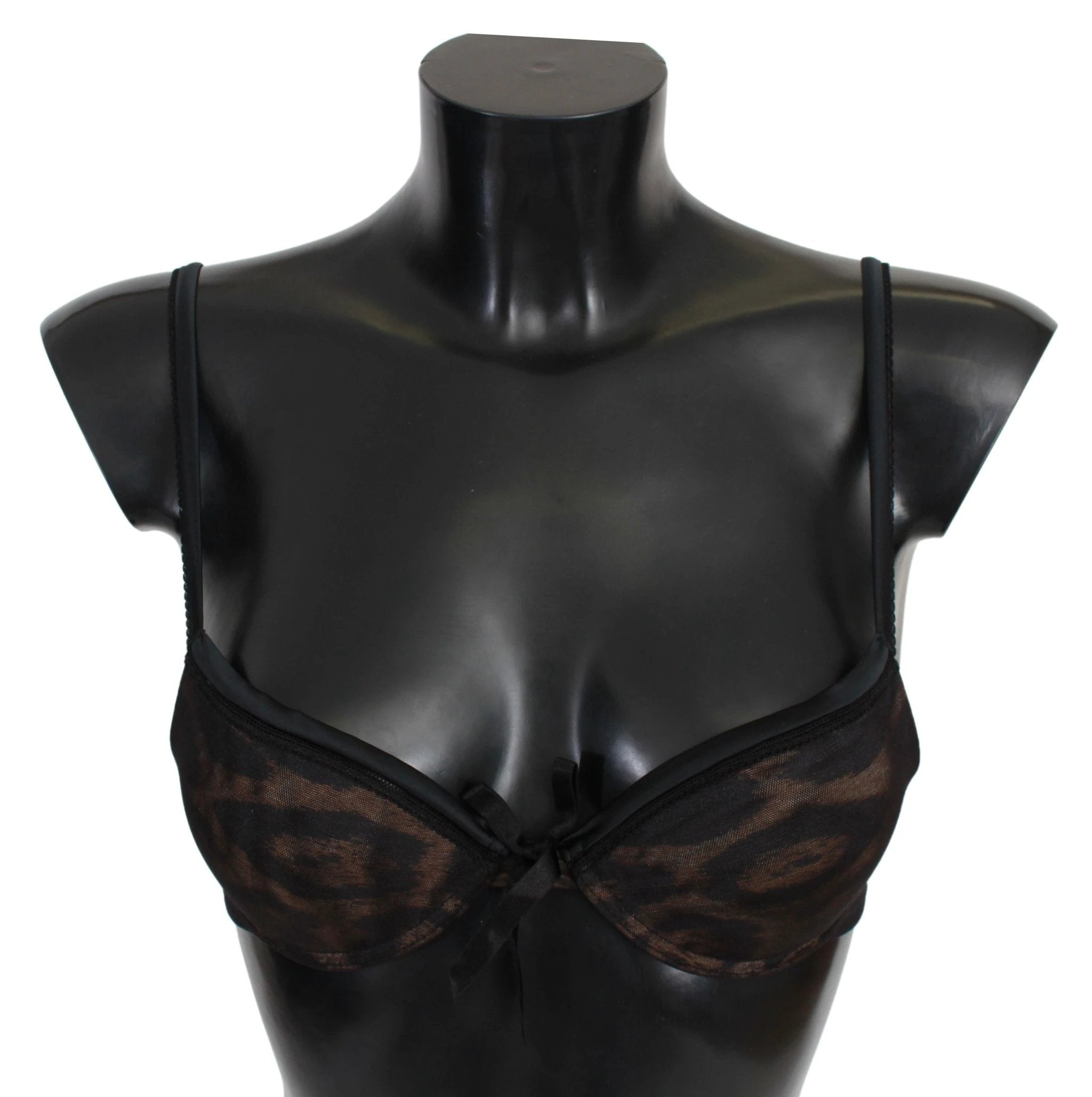 Roberto Cavalli Black Leopard Nylon Push Up Bra Underwear by Roberto Cavalli