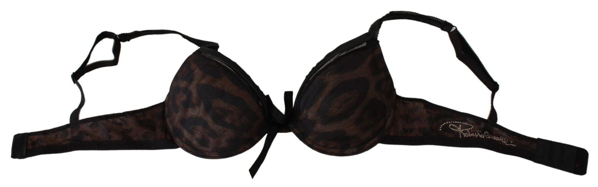 Roberto Cavalli Black Leopard Nylon Push Up Bra Underwear by Roberto Cavalli
