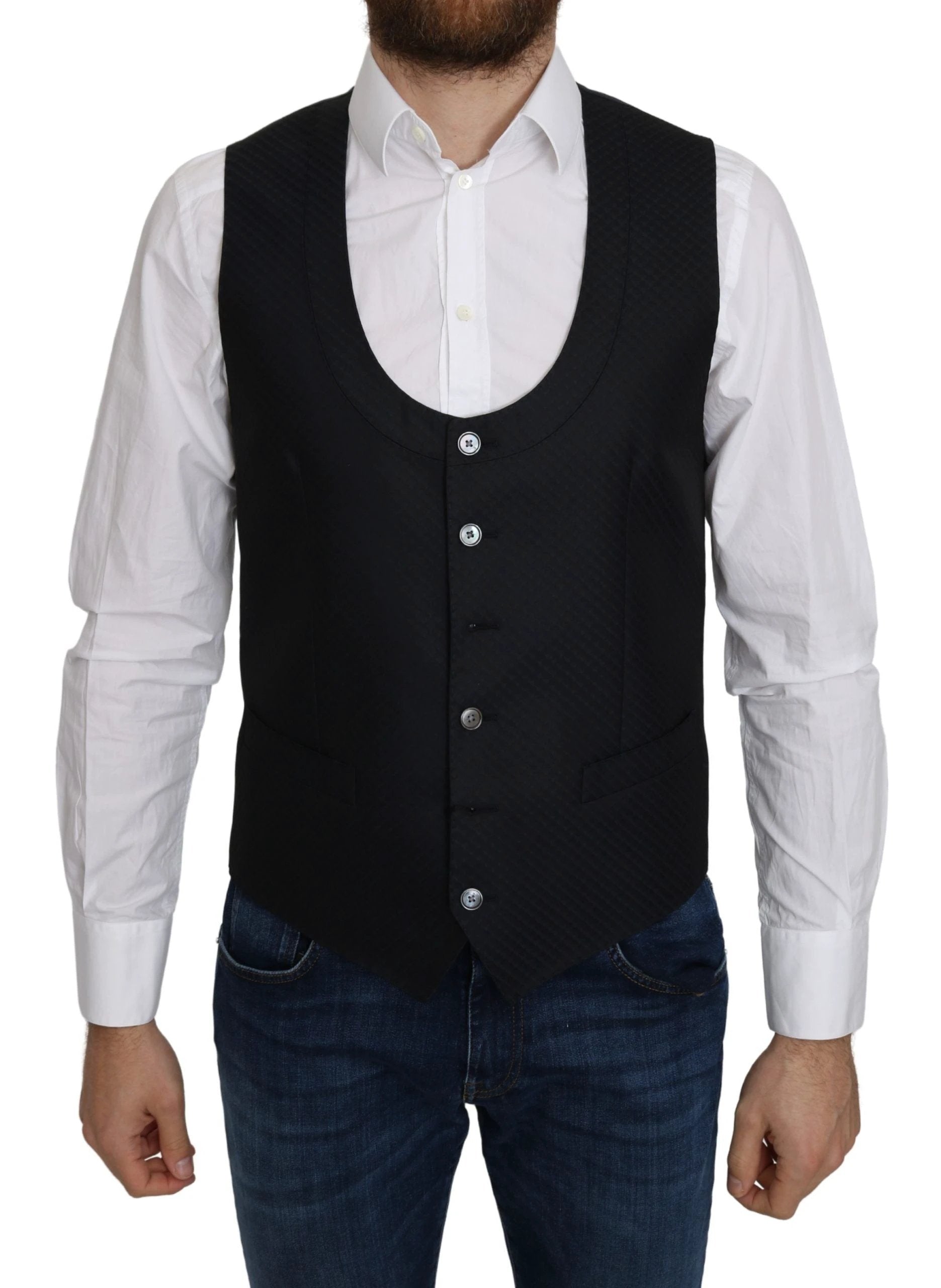 Dolce & Gabbana Blue Silk Romb Pattern Formal Coat Vest by Dolce & Gabbana