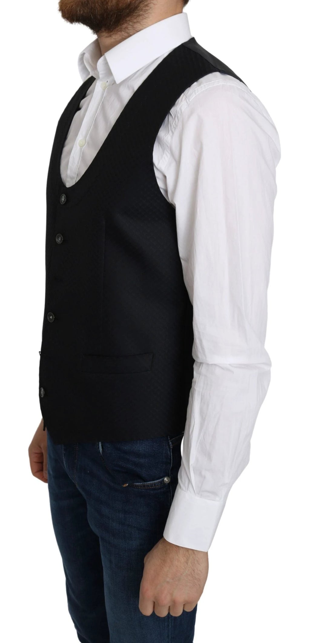 Dolce & Gabbana Blue Silk Romb Pattern Formal Coat Vest by Dolce & Gabbana