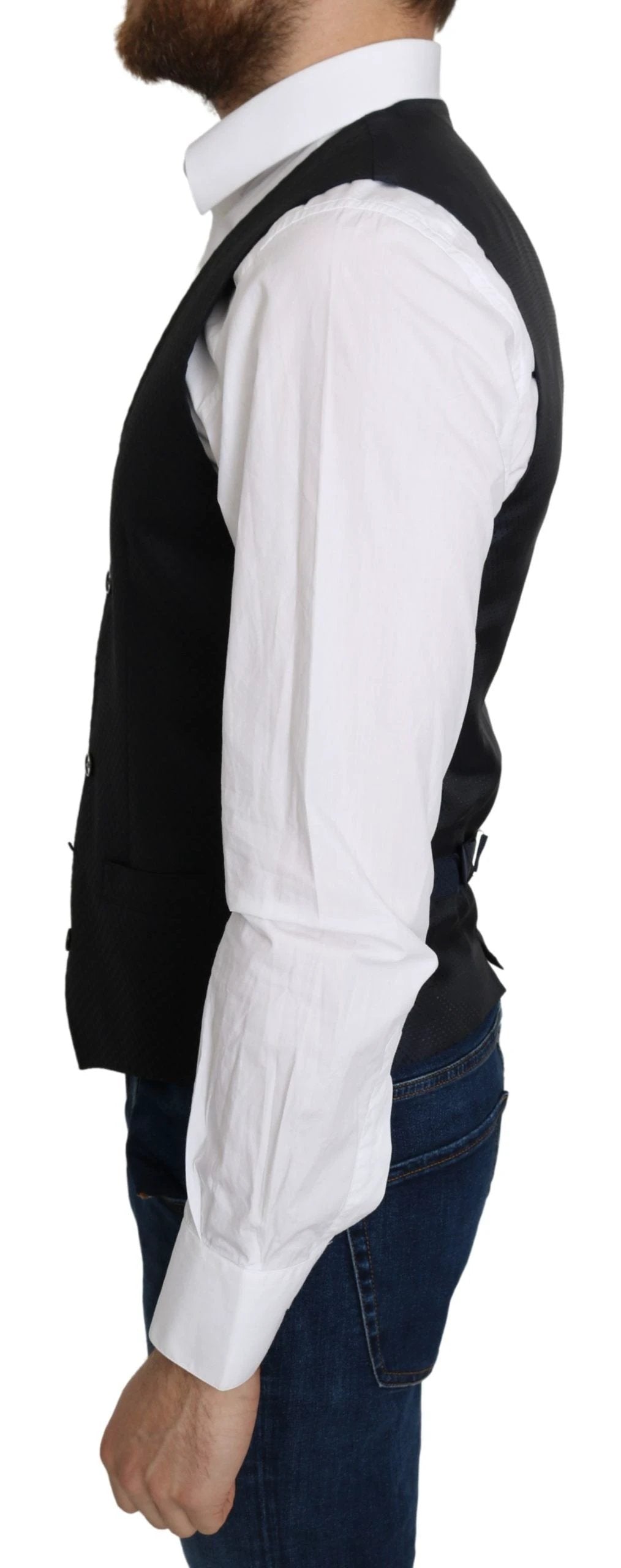 Dolce & Gabbana Blue Silk Romb Pattern Formal Coat Vest by Dolce & Gabbana