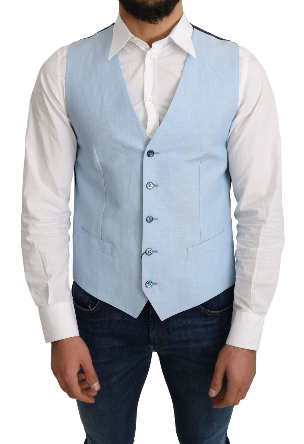 Dolce & Gabbana Blue Viscose Stretch Formal Coat Vest by Dolce & Gabbana