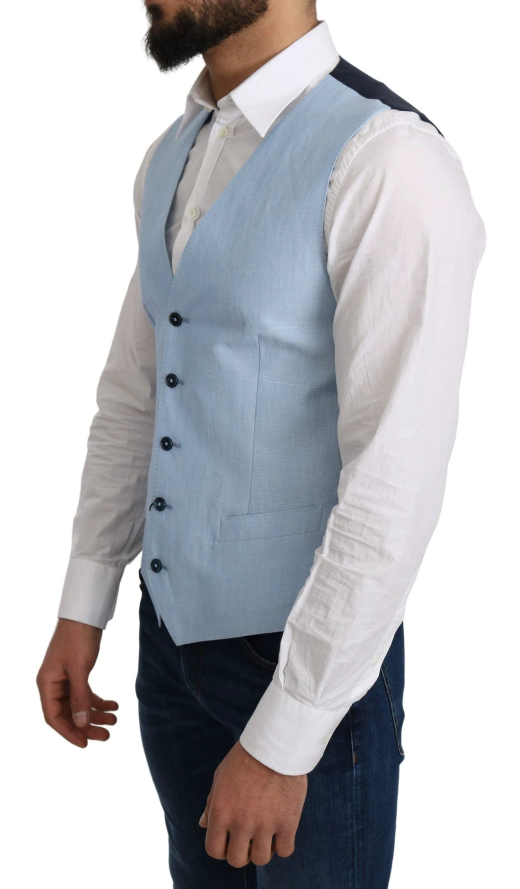 Dolce & Gabbana Blue Viscose Stretch Formal Coat Vest by Dolce & Gabbana