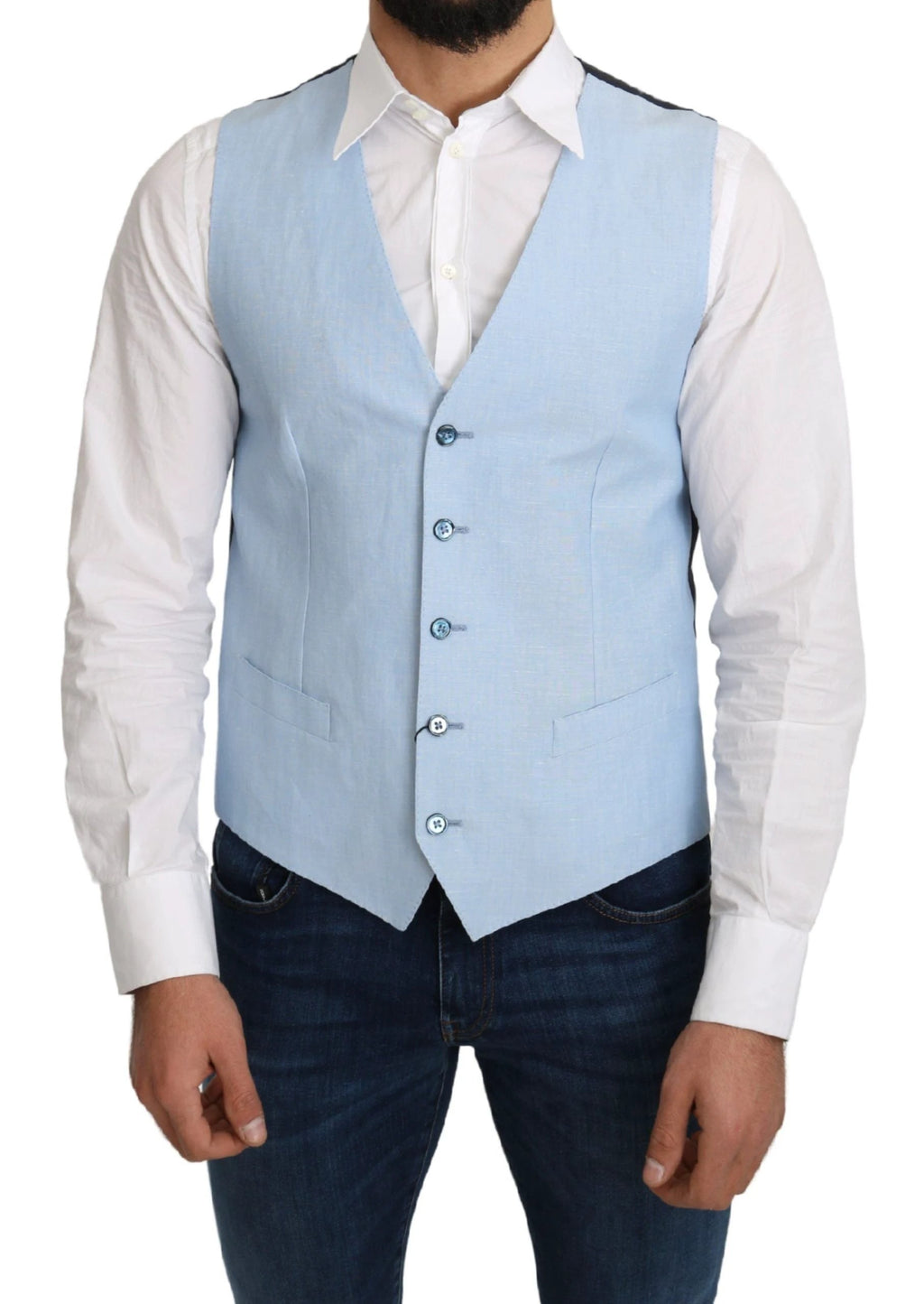 Dolce & Gabbana Blue Viscose Stretch Formal Coat Vest by Dolce & Gabbana