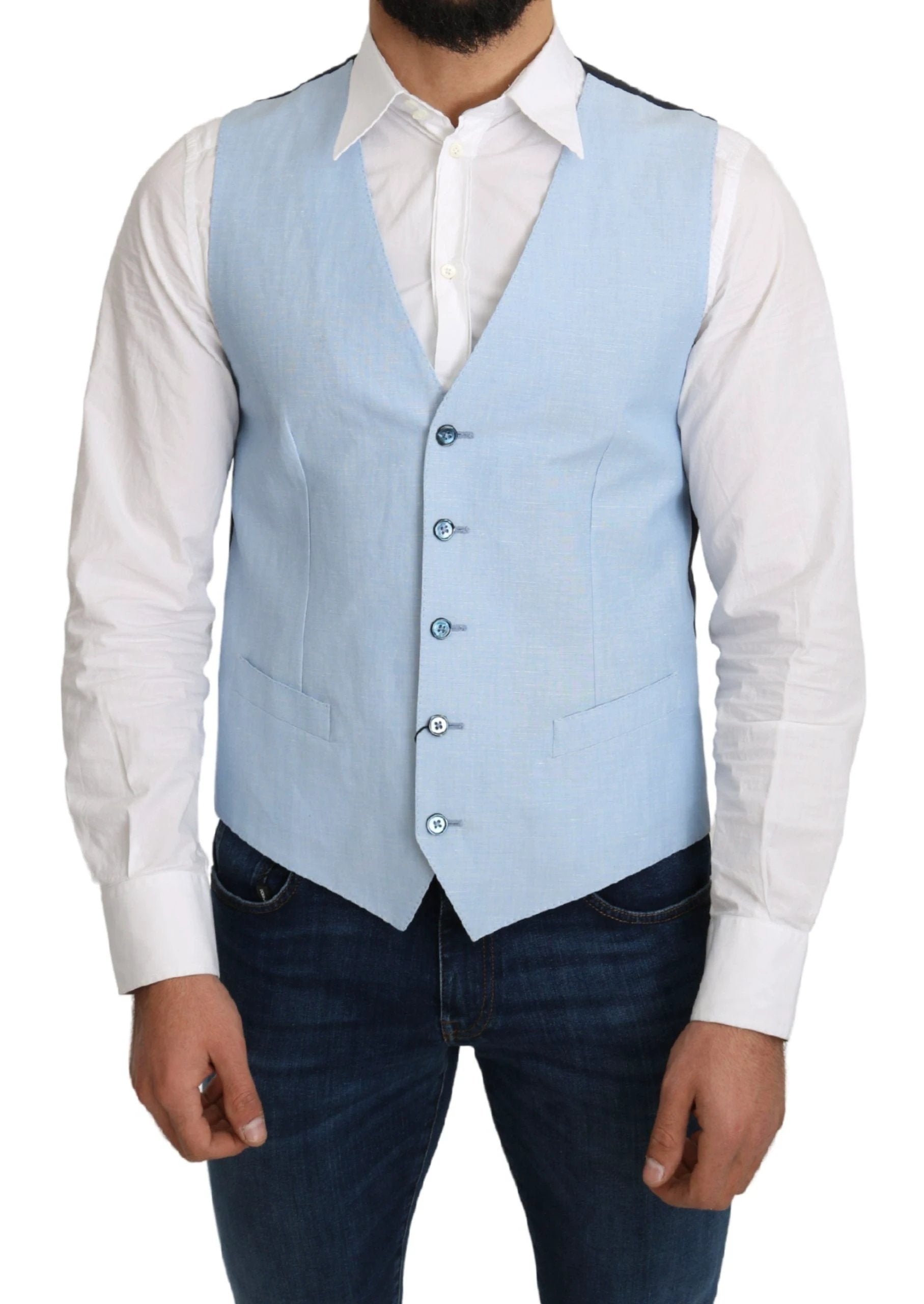 Dolce & Gabbana Blue Viscose Stretch Formal Coat Vest by Dolce & Gabbana