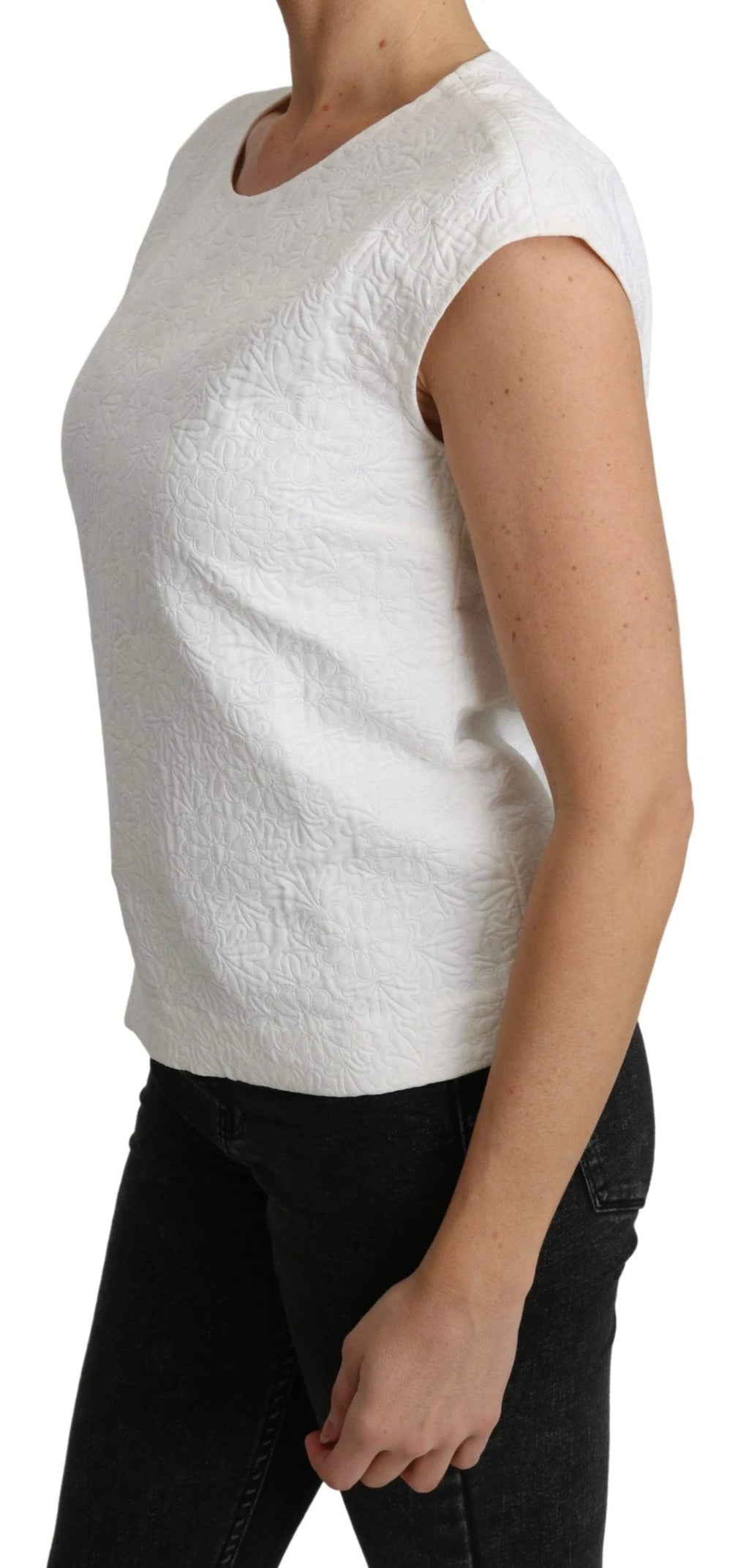 Dolce & Gabbana White Floral Brocade Blouse Cotton Top by Dolce & Gabbana