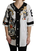 Dolce & Gabbana White and black Blouse Cotton Crystal Charms Amore Shirt by Dolce & Gabbana