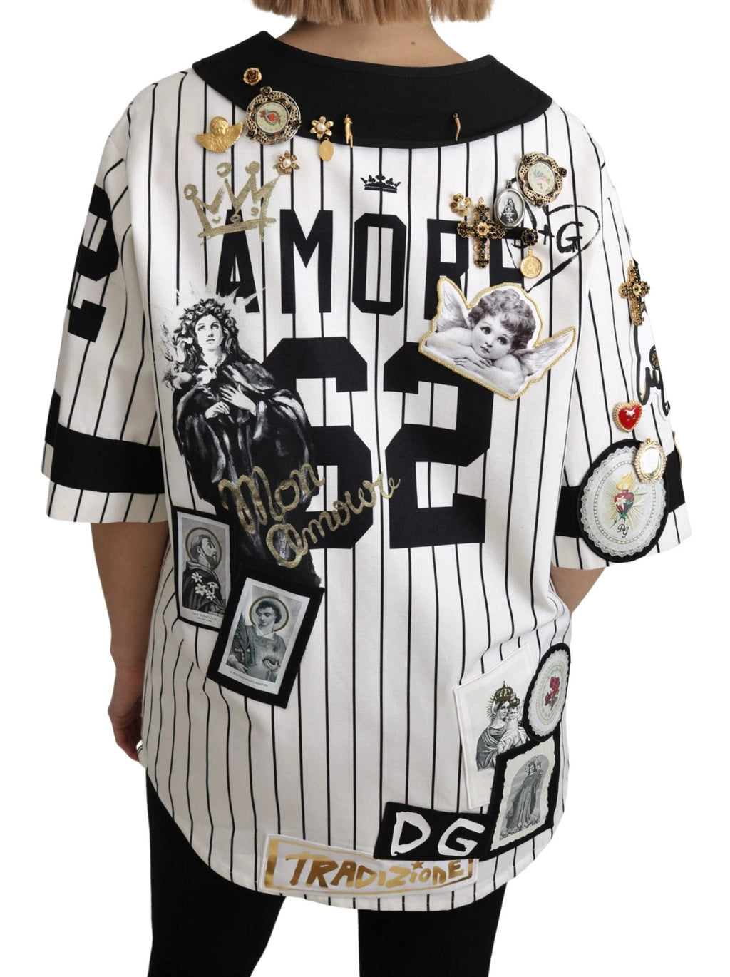 Dolce & Gabbana White and black Blouse Cotton Crystal Charms Amore Shirt by Dolce & Gabbana