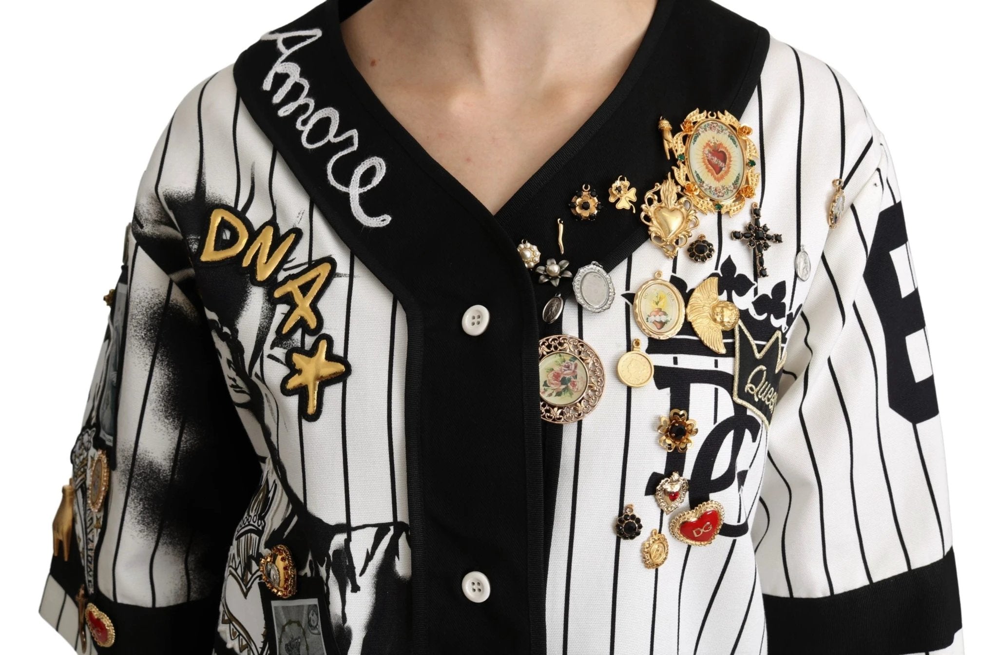 Dolce & Gabbana White and black Blouse Cotton Crystal Charms Amore Shirt by Dolce & Gabbana