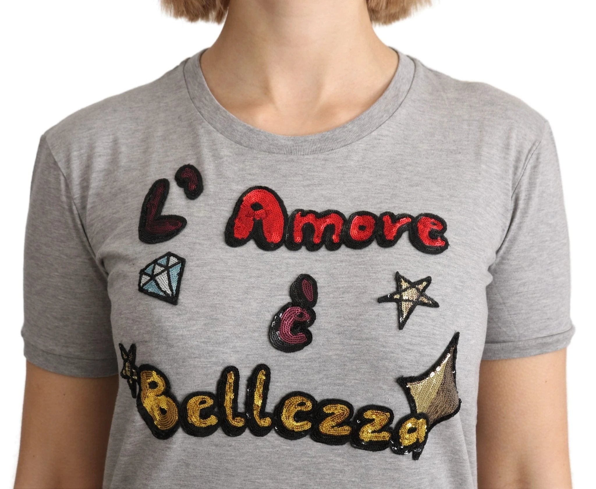 Dolce & Gabbana Gray Cotton Amore e Bellezza Top T-shirt by Dolce & Gabbana