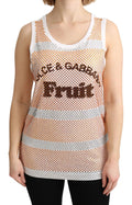 Dolce & Gabbana White Orange Crystal Sleeveless Tank Cotton Top by Dolce & Gabbana