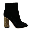 Dolce & Gabbana Black Velvet Crystal Square Heels Shoes by Dolce & Gabbana
