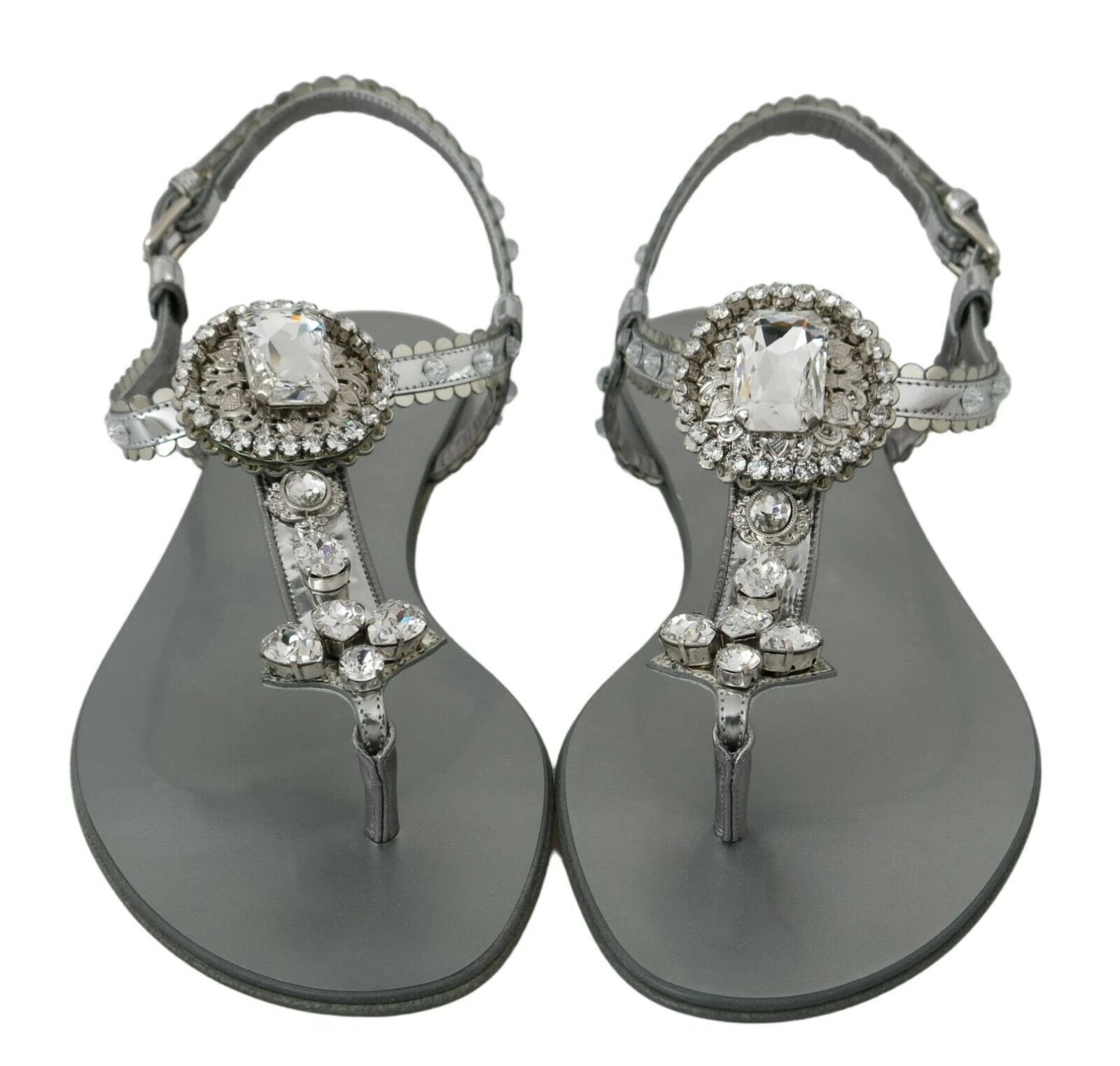 Dolce & Gabbana Silver Crystal Sandals Flip Flops Shoes by Dolce & Gabbana