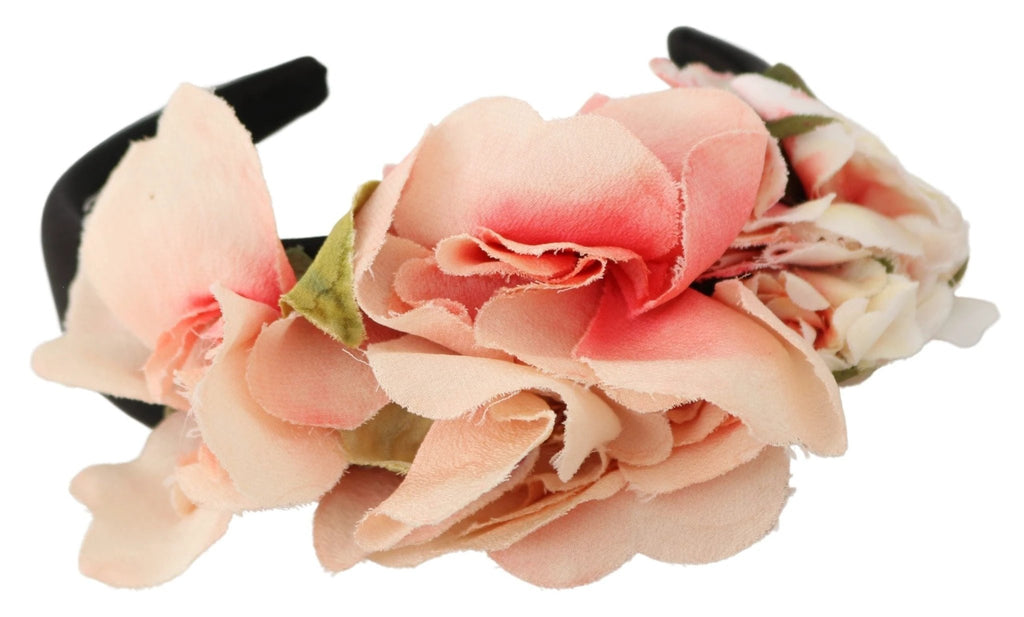 Dolce & Gabbana Pink Silk Black Floral Headband Logo Diadem by Dolce & Gabbana