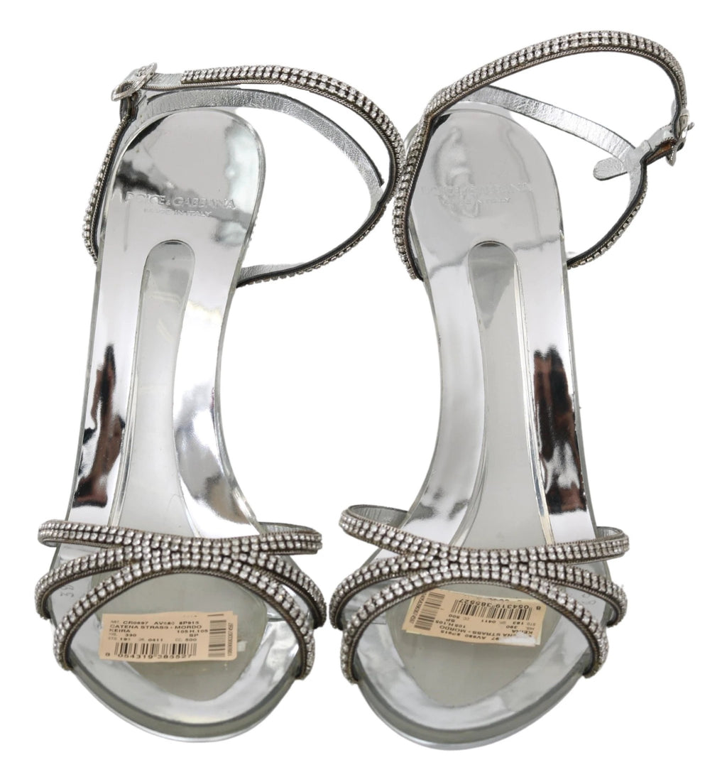 Dolce & Gabbana Silver Crystal Ankle Strap Sandals Shoes by Dolce & Gabbana