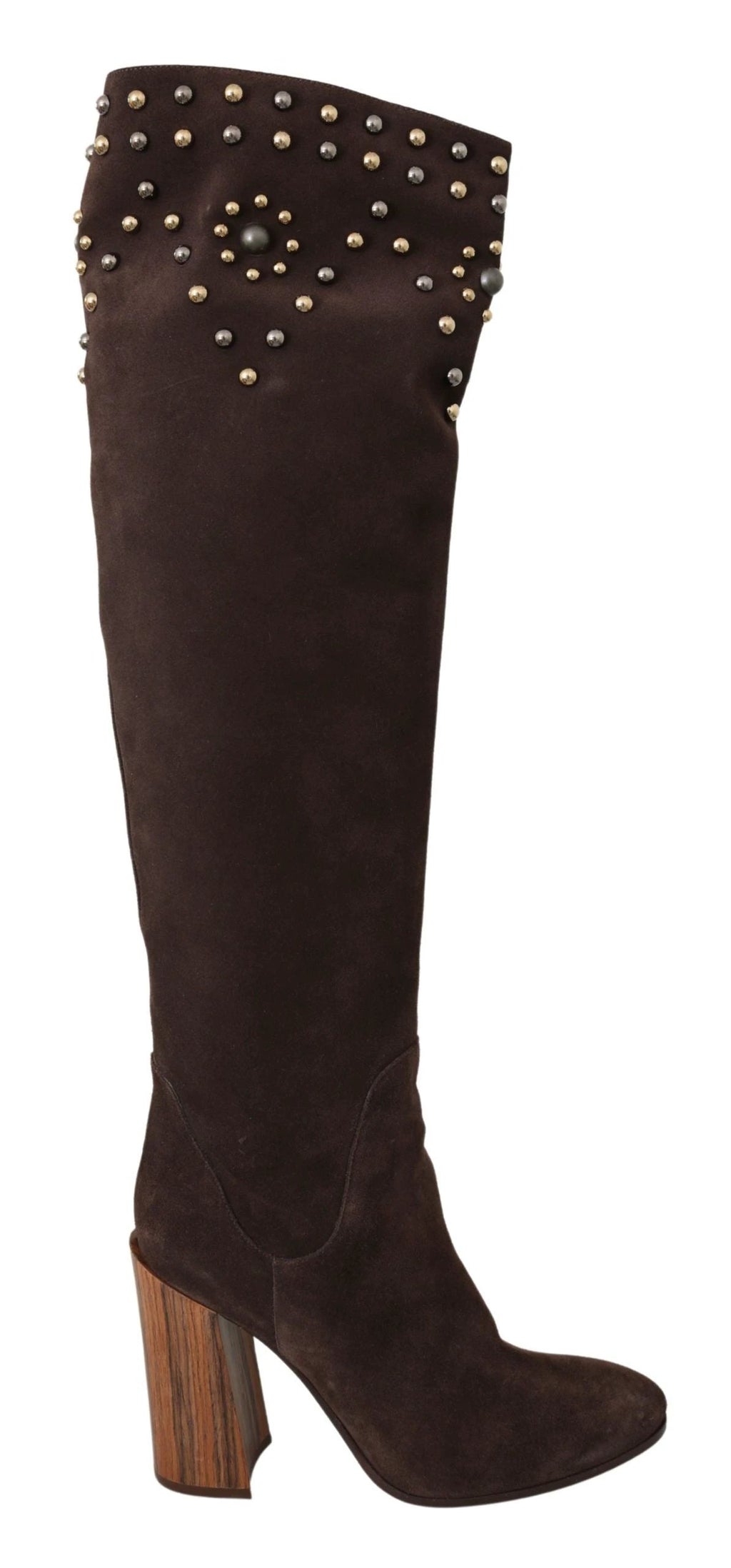 Dolce & Gabbana Brown Suede Studded Knee High Shoes Boots by Dolce & Gabbana