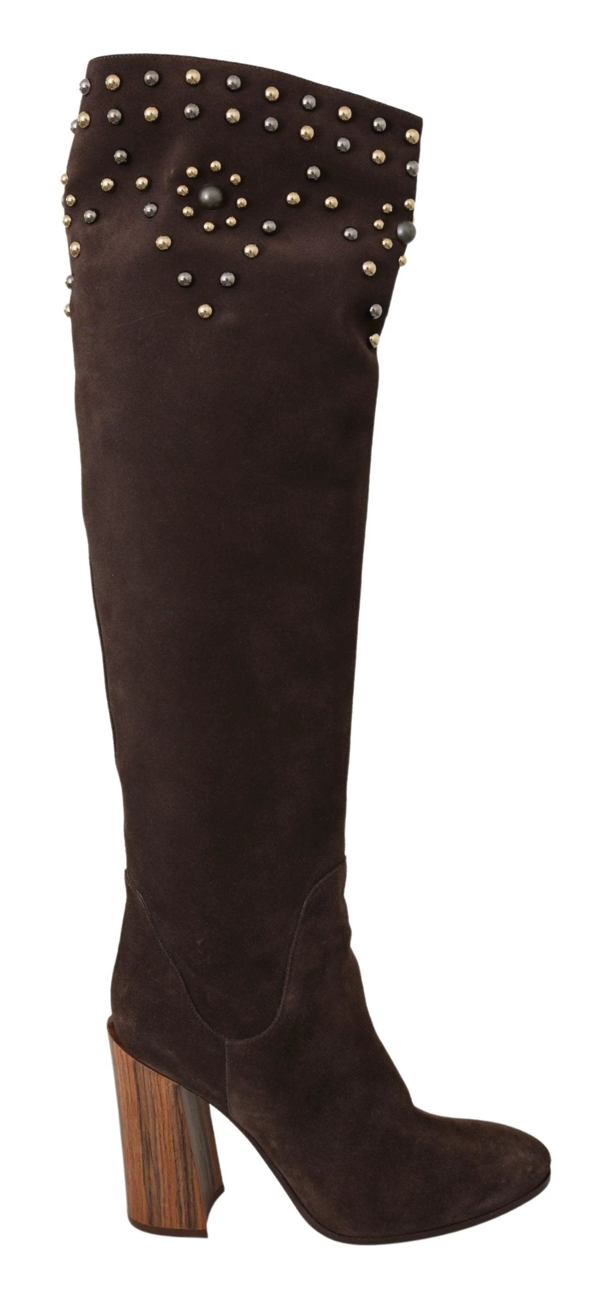 Dolce & Gabbana Brown Suede Studded Knee High Shoes Boots by Dolce & Gabbana