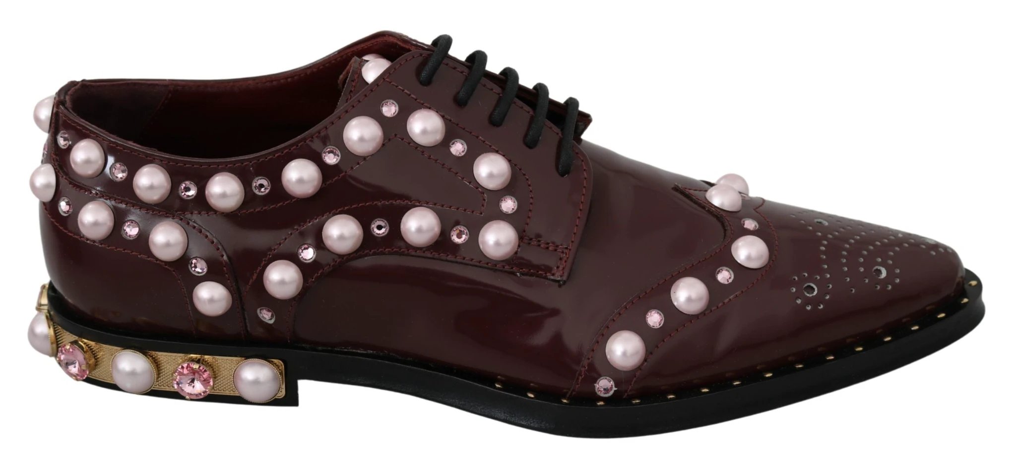 Dolce & Gabbana Bordeaux Leather Crystal Pearls Formal Shoes by Dolce & Gabbana