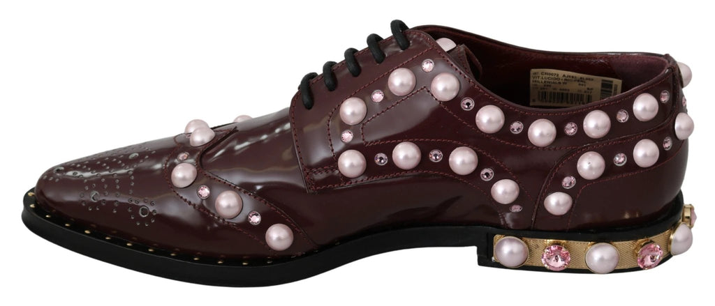 Dolce & Gabbana Bordeaux Leather Crystal Pearls Formal Shoes by Dolce & Gabbana