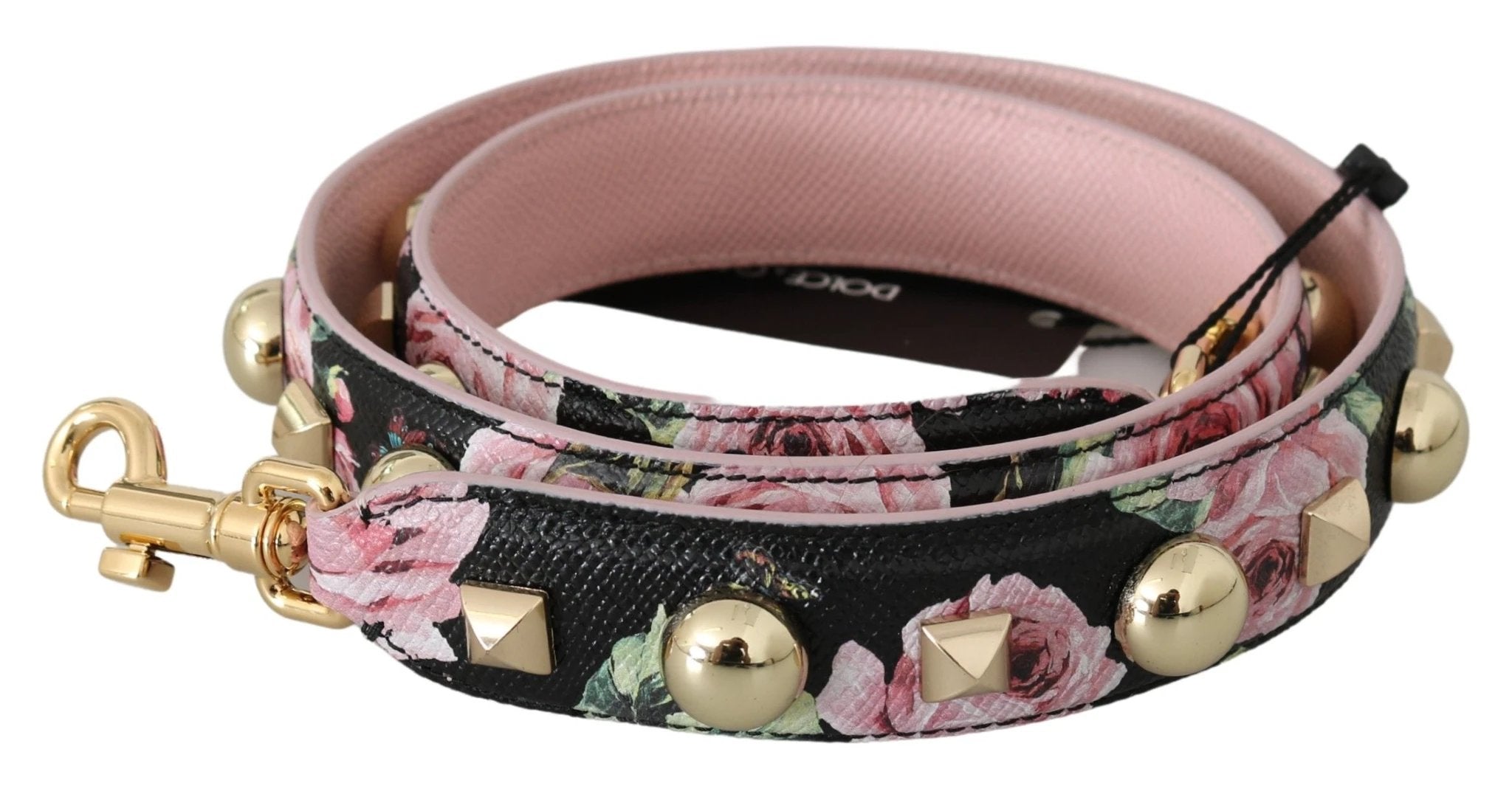 Dolce & Gabbana Pink Floral Leather Stud Accessory Shoulder Strap by Dolce & Gabbana