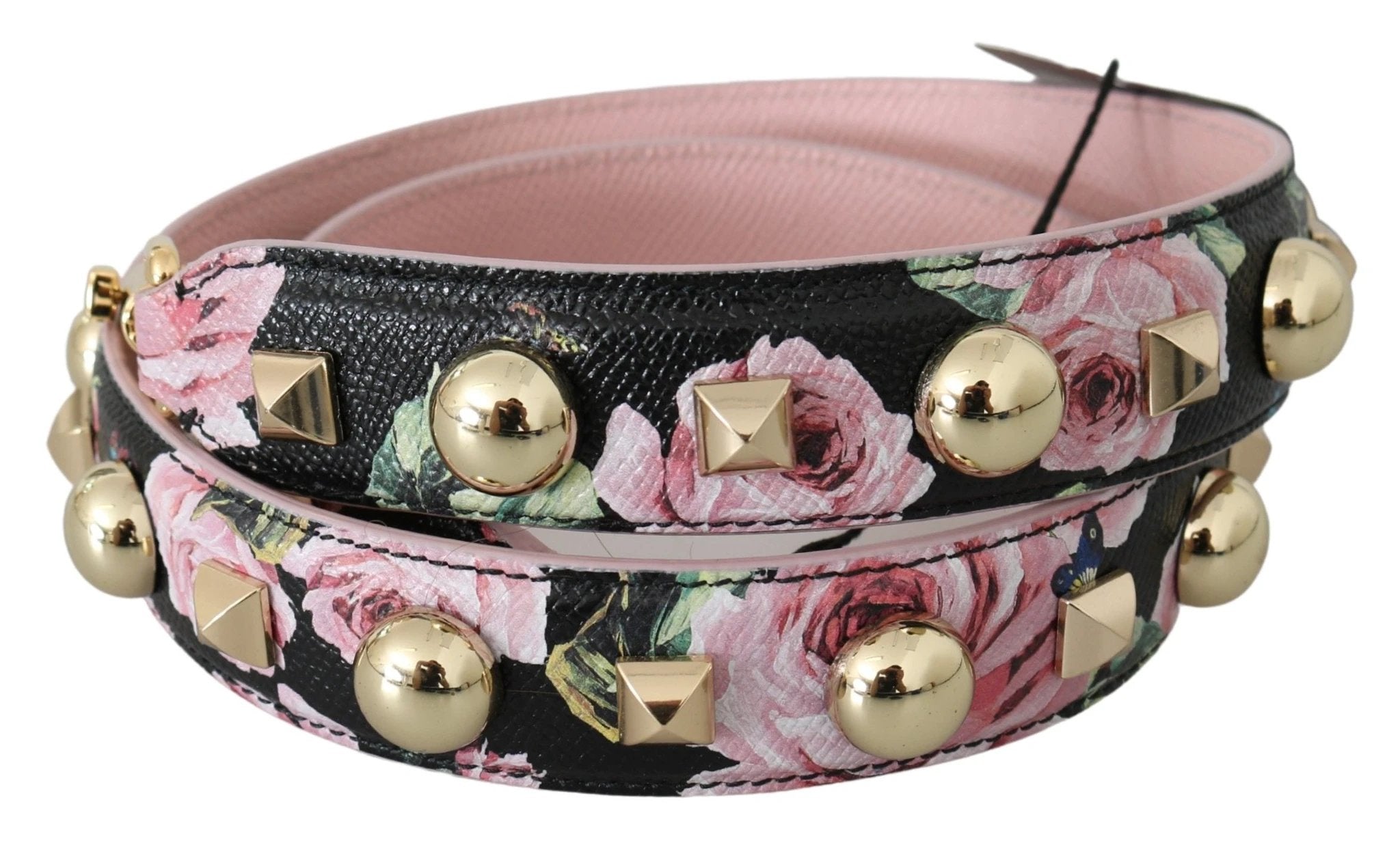 Dolce & Gabbana Pink Floral Leather Stud Accessory Shoulder Strap by Dolce & Gabbana