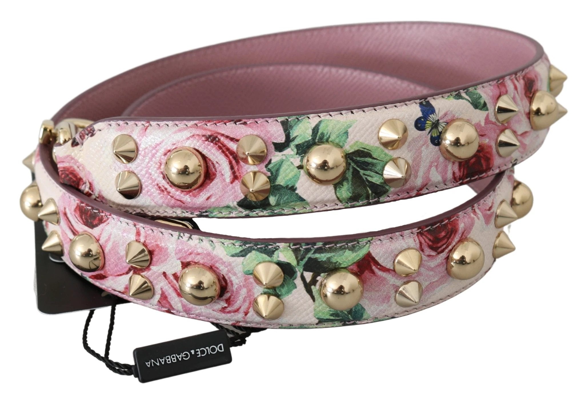 Dolce & Gabbana Pink Floral Leather Stud Accessory Shoulder Strap by Dolce & Gabbana