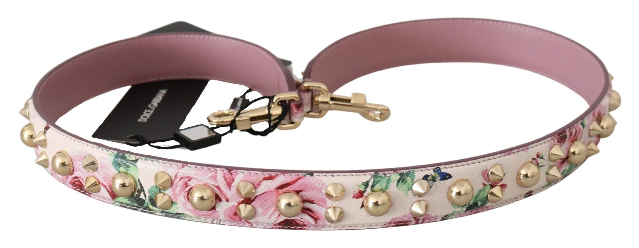 Dolce & Gabbana Pink Floral Leather Stud Accessory Shoulder Strap by Dolce & Gabbana