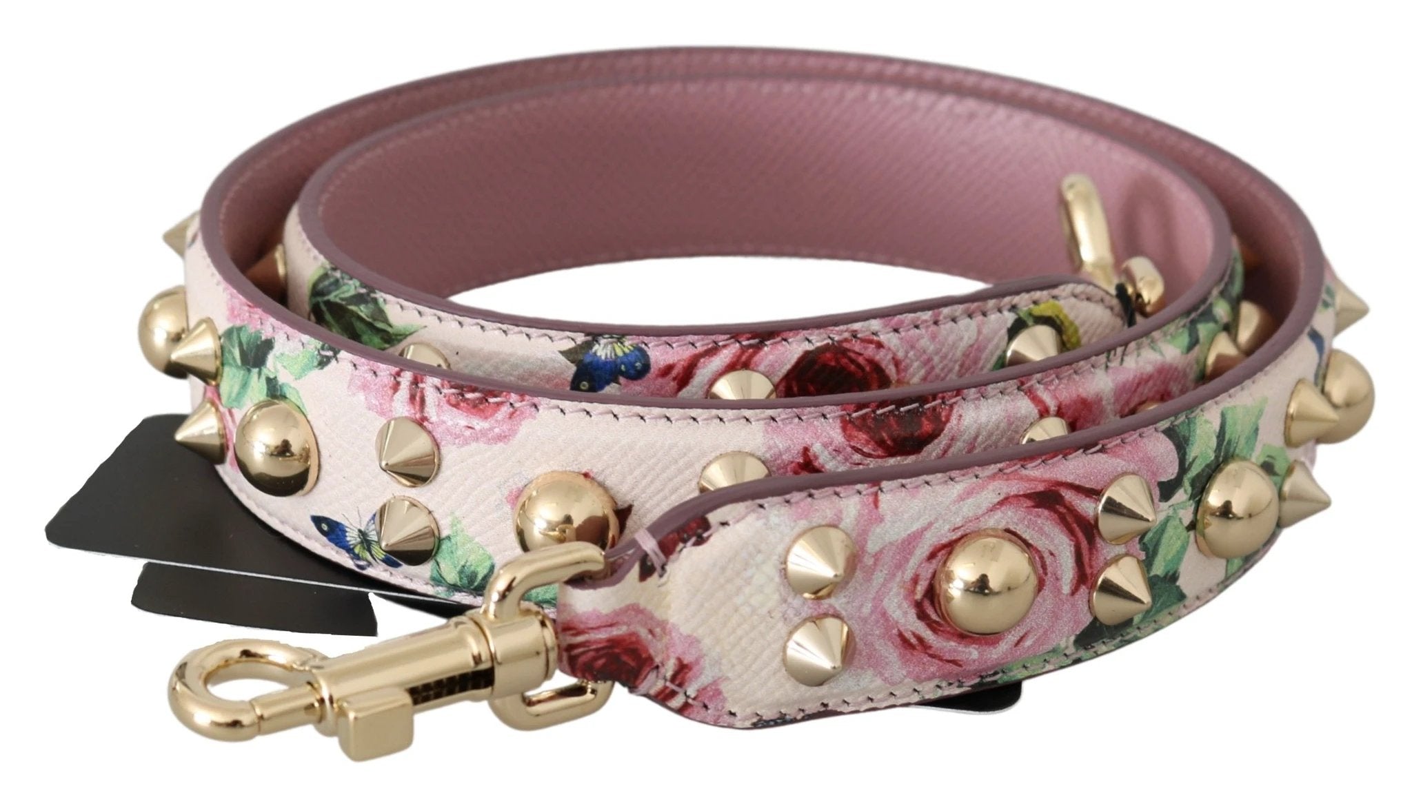 Dolce & Gabbana Pink Floral Leather Stud Accessory Shoulder Strap by Dolce & Gabbana